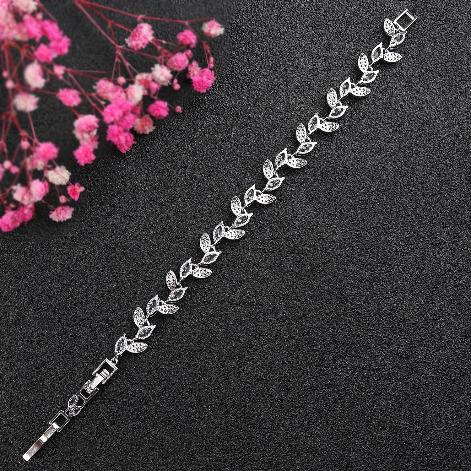 5A Cubic Zirconia Silver Bracelet Chains for Women CK10147