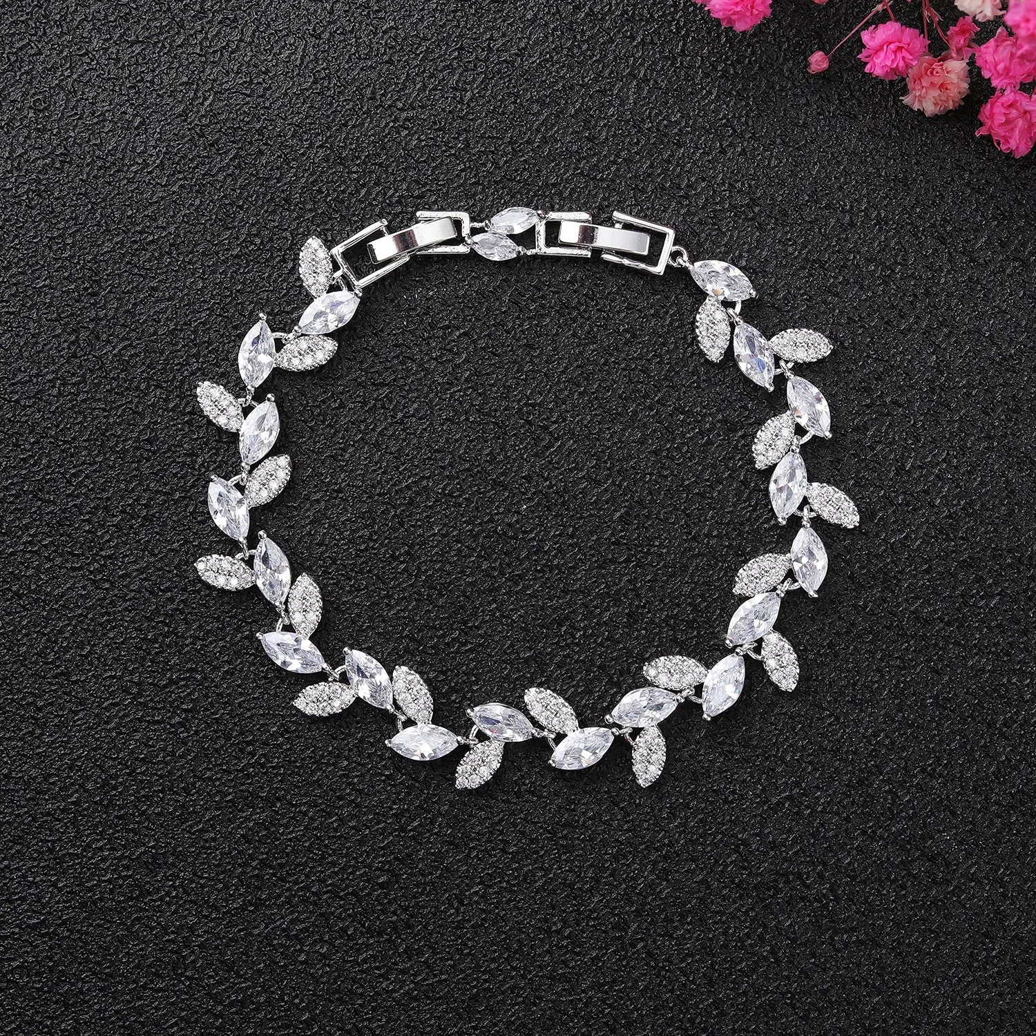 5A Cubic Zirconia Silver Bracelet Chains for Women CK10147