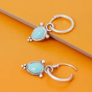 925 Pure Sterling Silver Oxidised Turq Enamel Bobble Hoops Earring