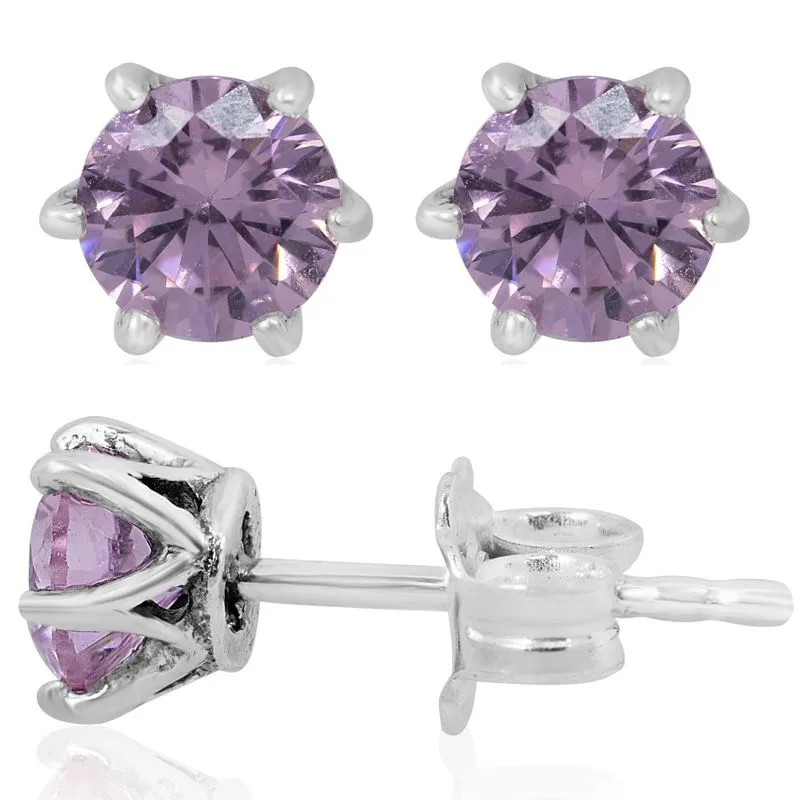 925 Silver Pink CZ Studs - Dec Birthstone, Handmade Gift