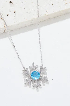 925 Sterling Silver Topaz Snowflake Shape Necklace