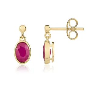 9ct Yellow Gold Oval Ruby Drop Earrings