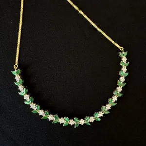 9K YG Princess Diamond with Emerald Necklace-1pc