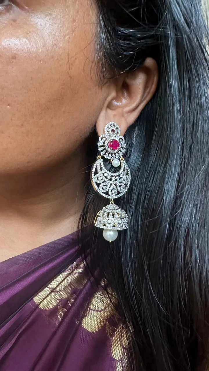 AD Stone Chandbali Ruby Jhumka