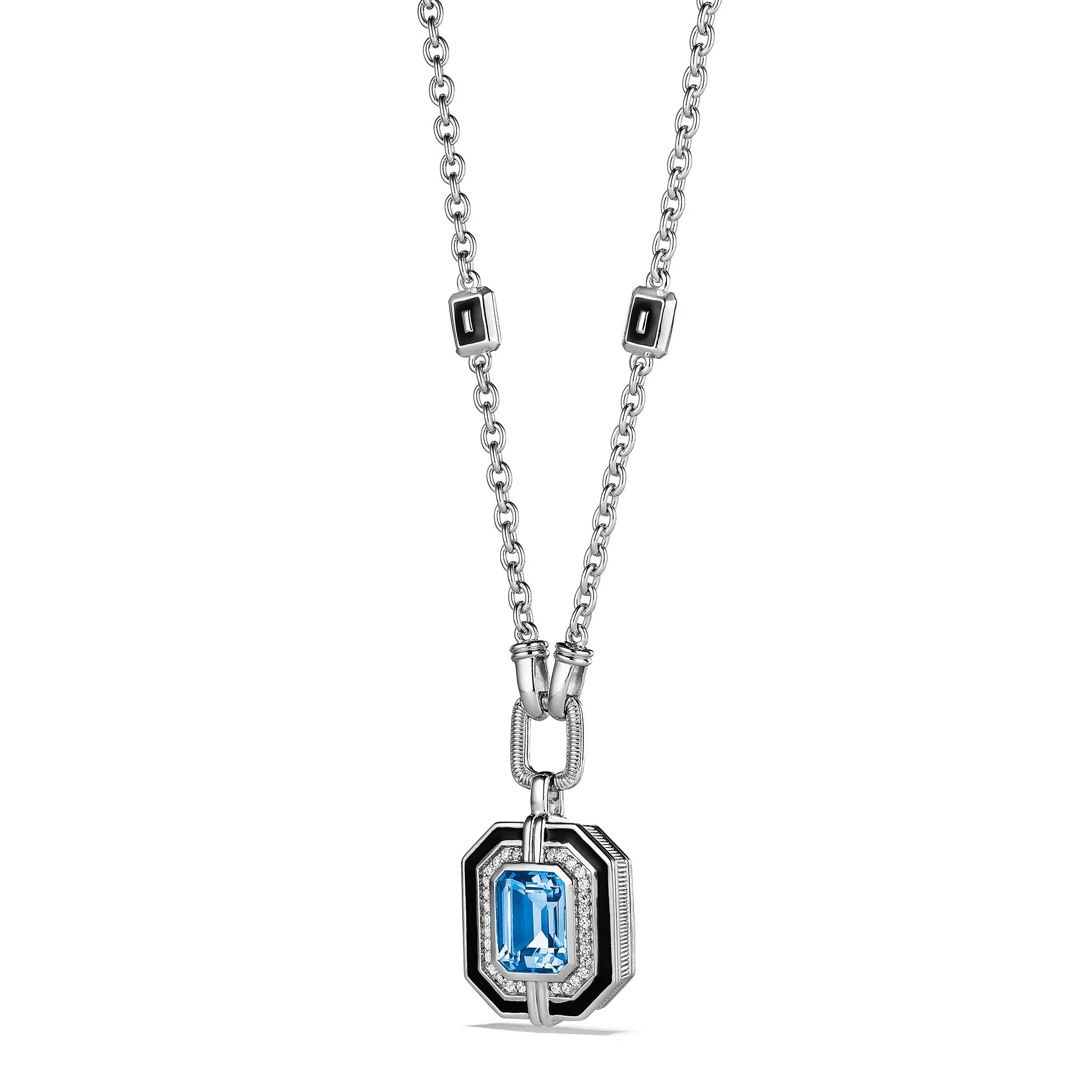 Adrienne Pendant Necklace with Enamel, Swiss Blue Topaz and Diamonds