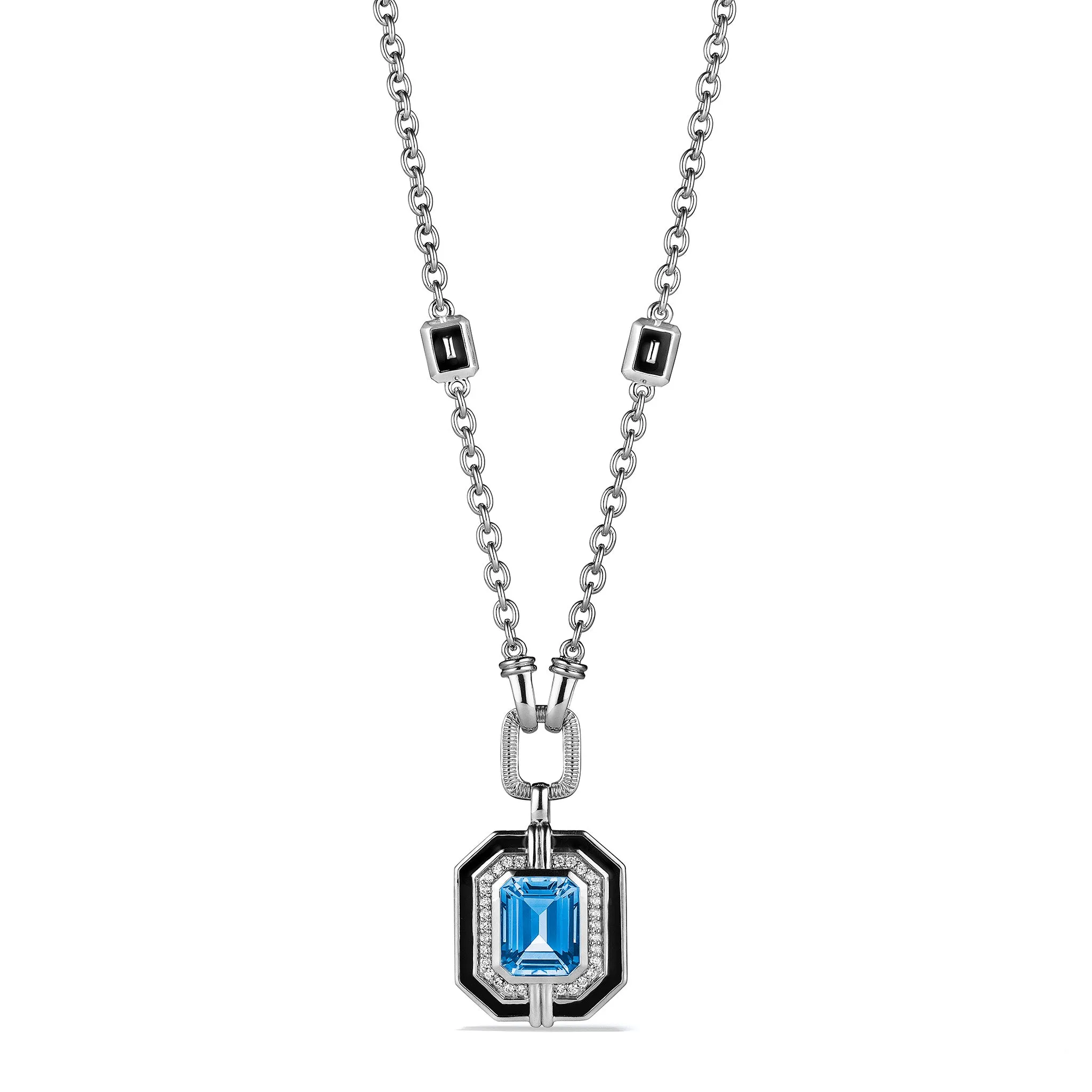 Adrienne Pendant Necklace with Enamel, Swiss Blue Topaz and Diamonds