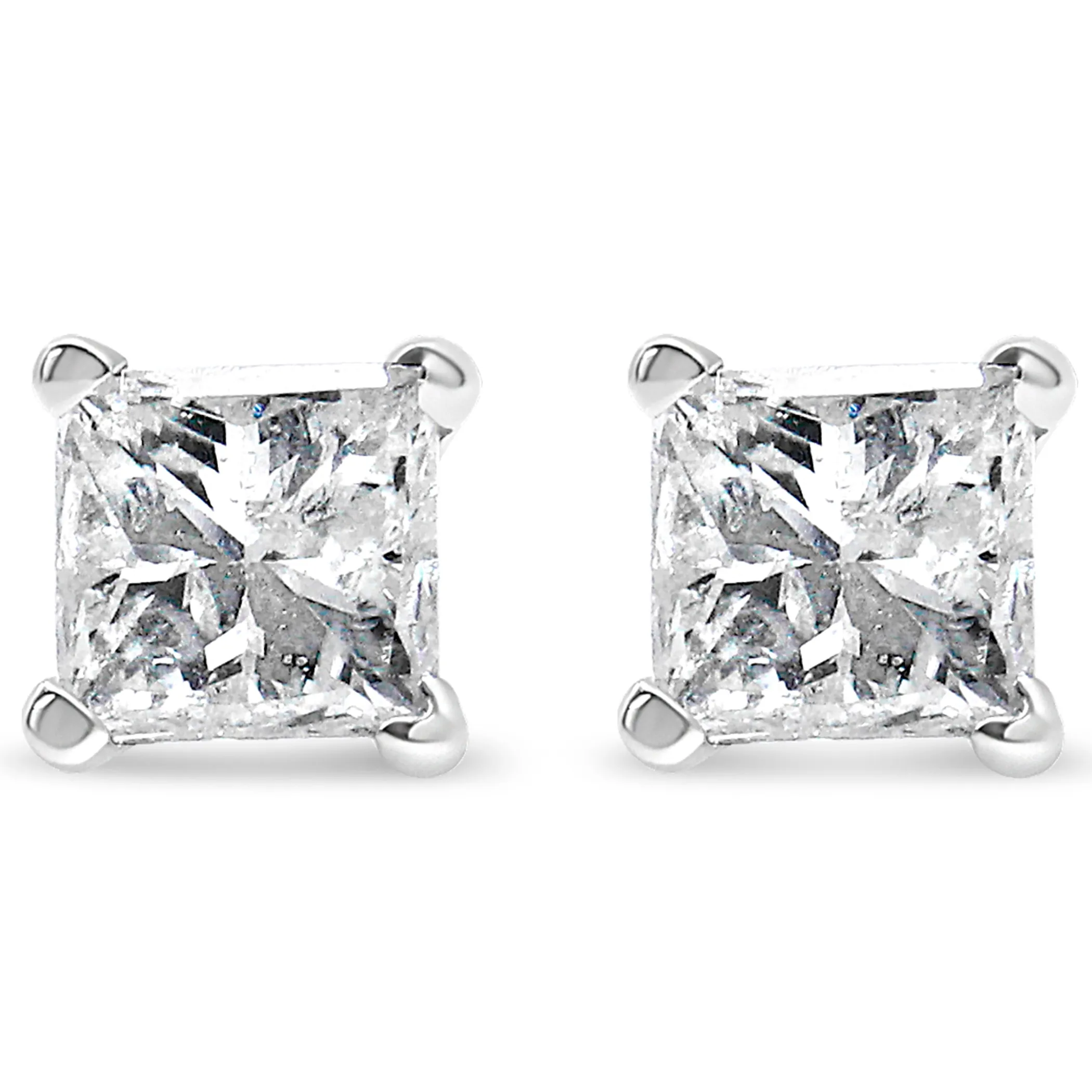 AGS Certified 1/4 Cttw Princess-Cut Square Diamond 4-Prong Solitaire Stud Earrings in 14K White Gold (H-I Color, I1-I2 Clarity)