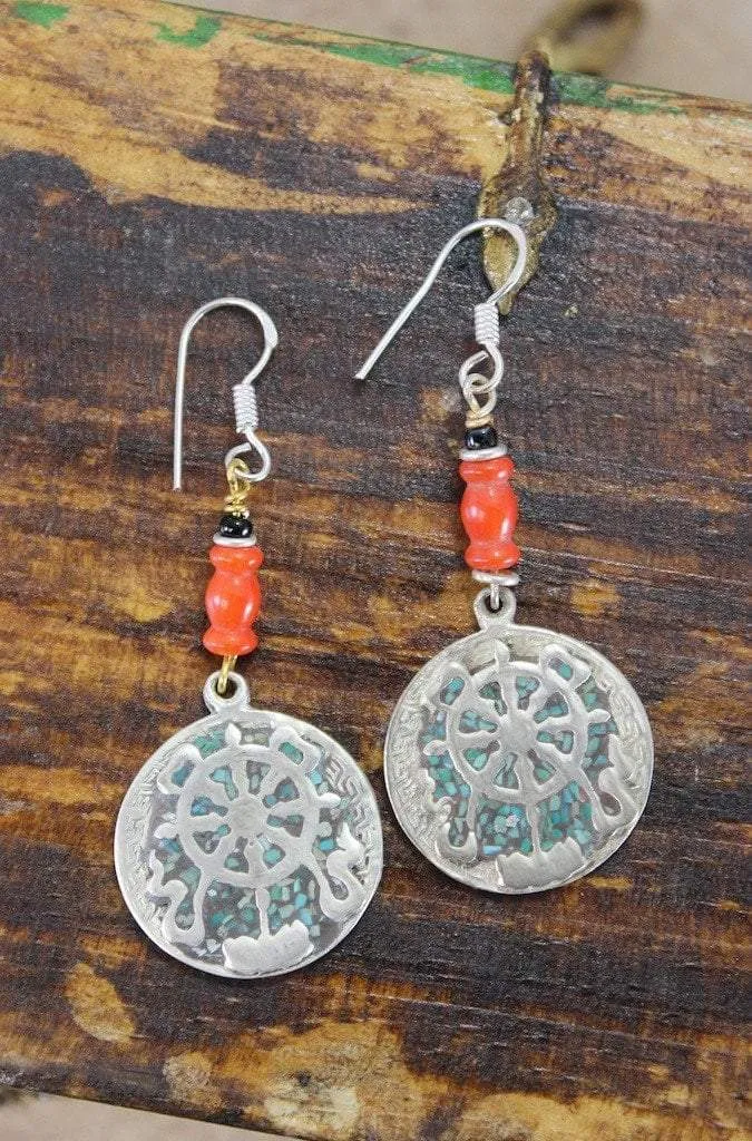 Amazing Tibetan Dharmachakra Earrings