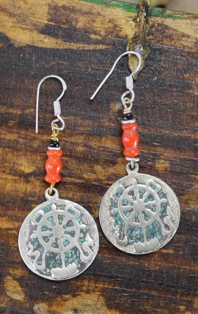 Amazing Tibetan Dharmachakra Earrings