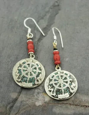 Amazing Tibetan Dharmachakra Earrings