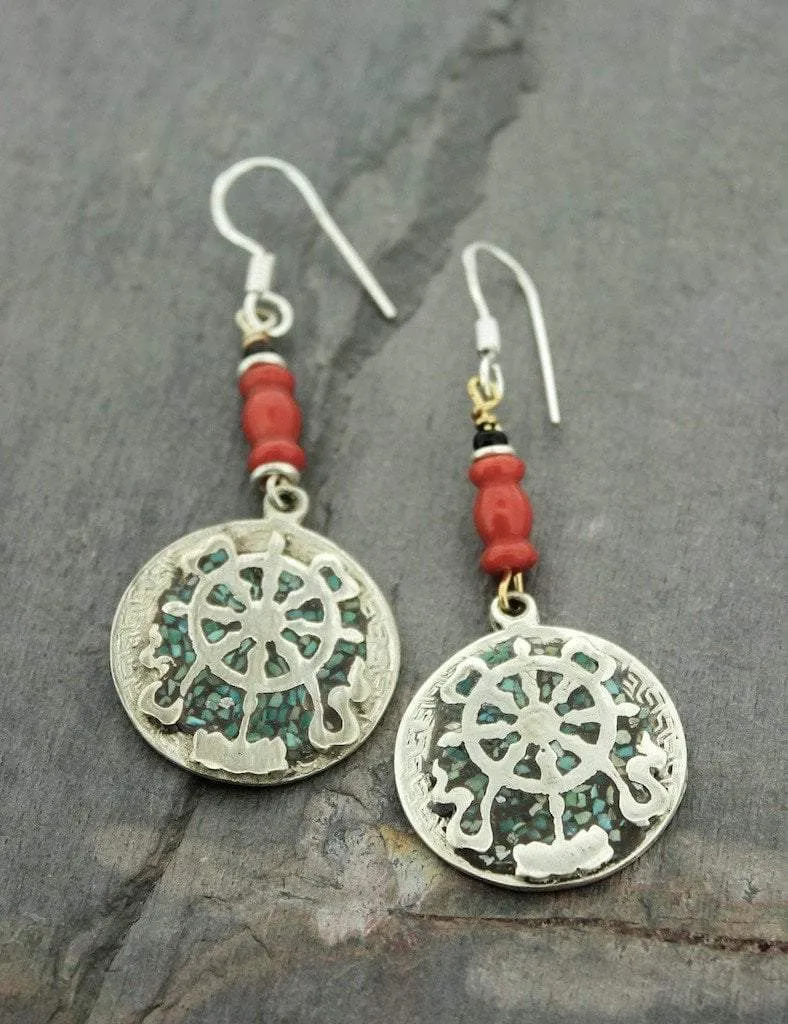 Amazing Tibetan Dharmachakra Earrings