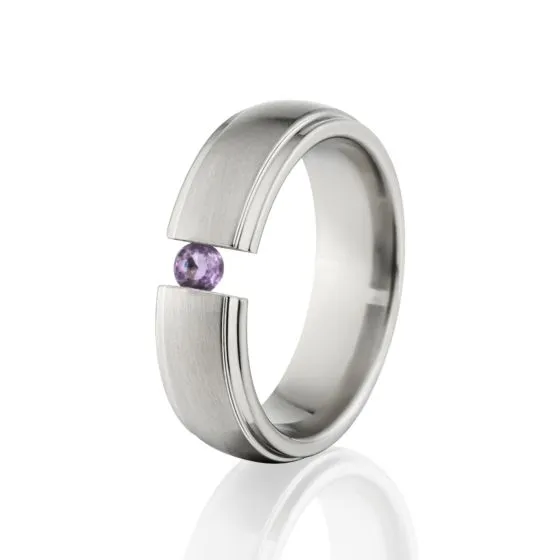 Amethyst Ring, 7mm Amethyst Tension Set Ring, Titanium Ring