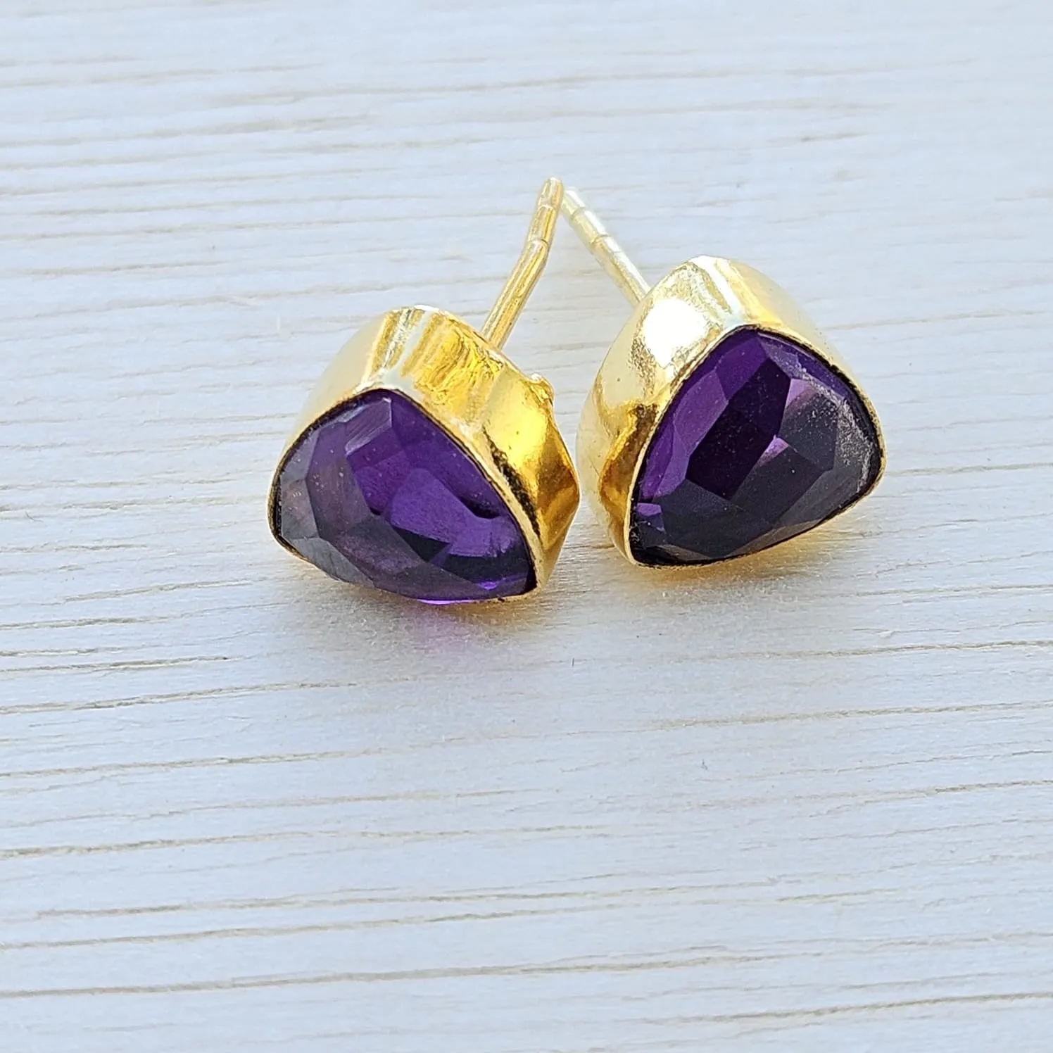 Amethyst Sacred Triangle Stud Earrings