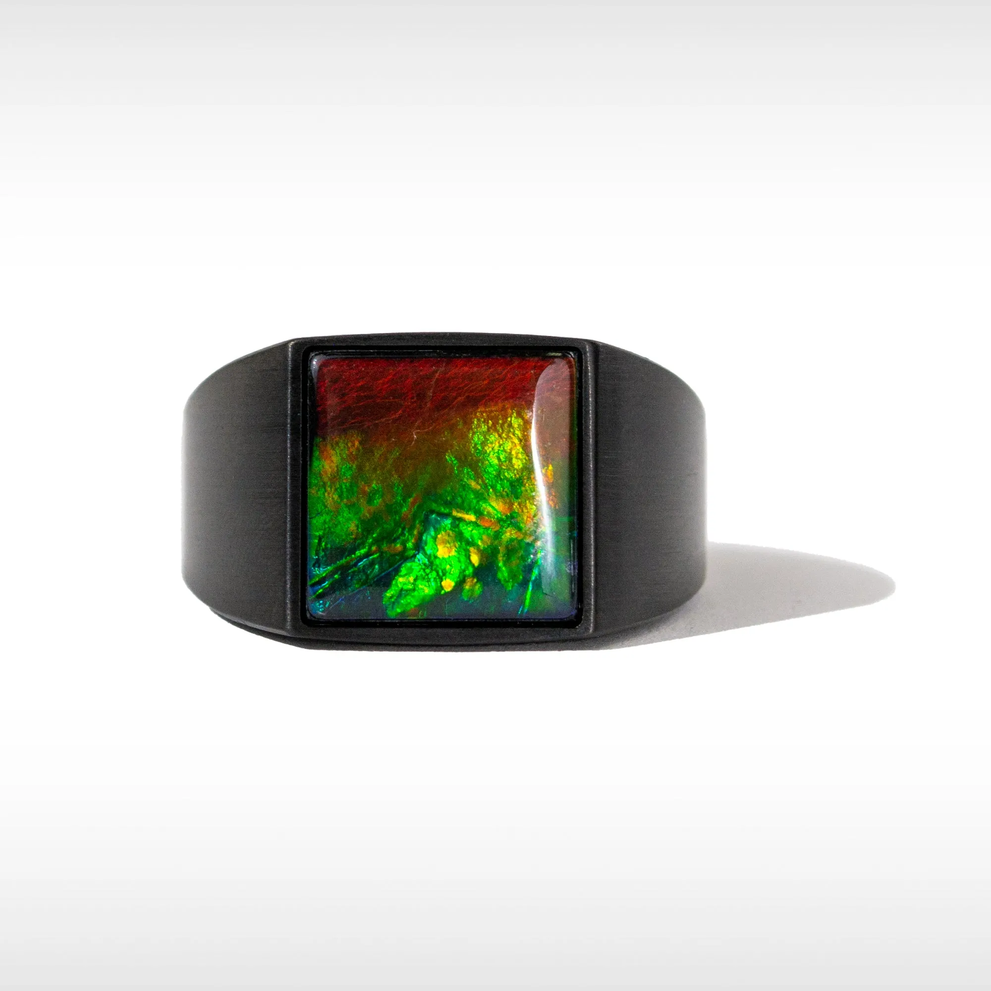 Ammolite Ring Matte Black Titanium MIDNIGHT Ring KORITE MEN'S COLLECTION