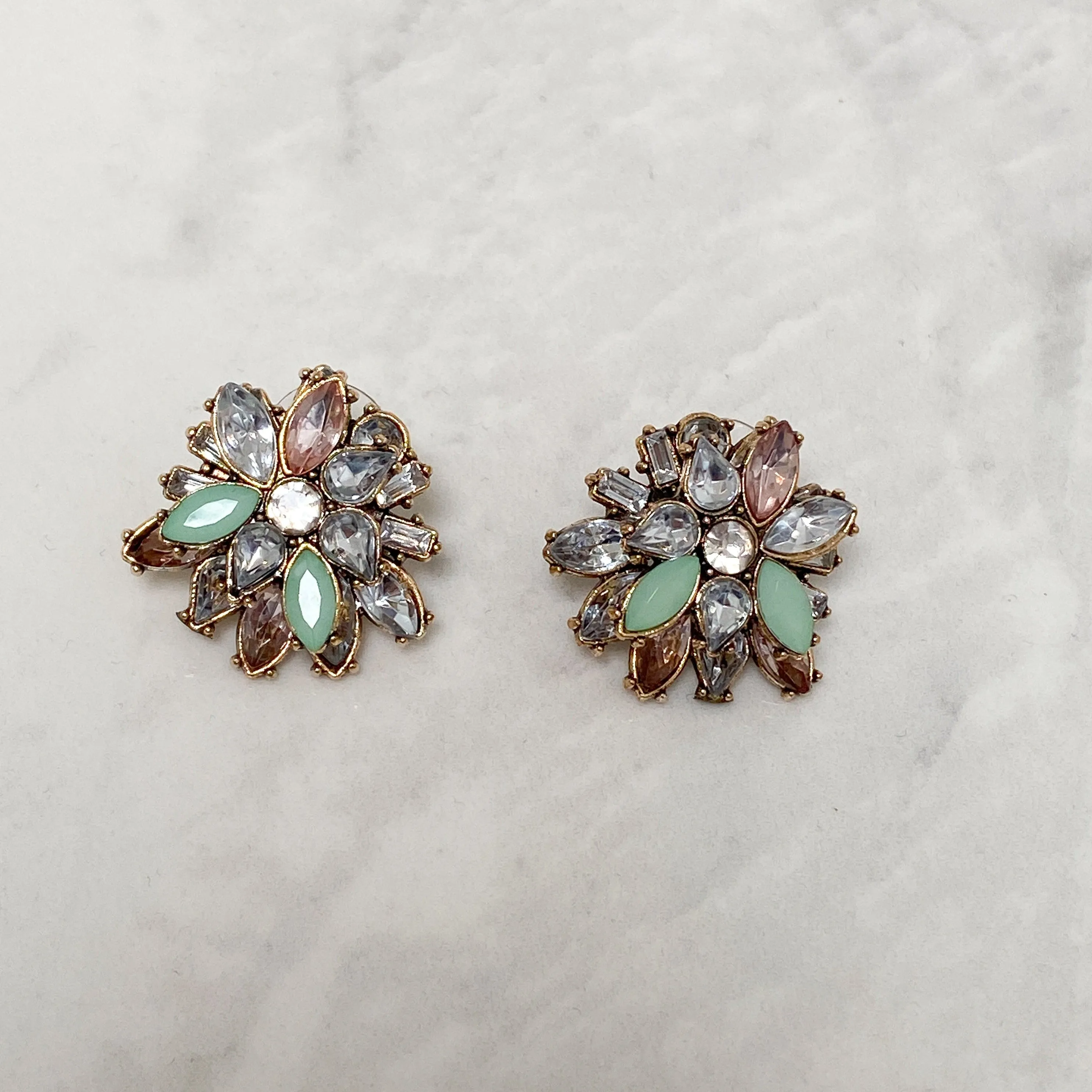 ASHA Pastel & Mint Green Rhinestone Stud Earrings