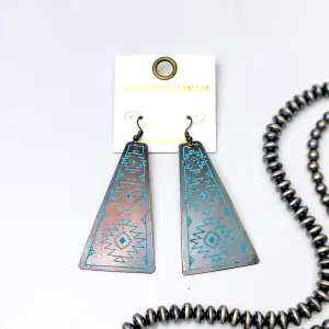 Aztec Tooled Earrings in Turquoise and Copper Tone