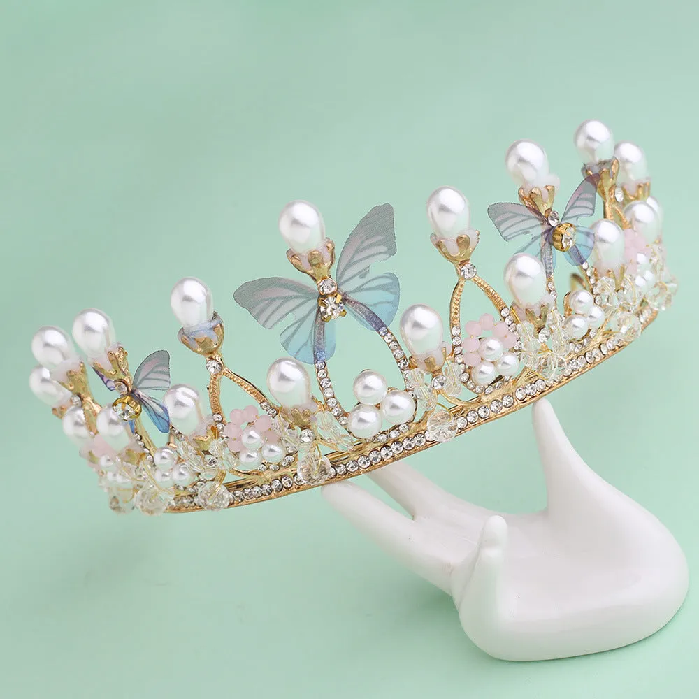 Babymoon Butterfly Alloy Crystal Girl’s Women’s Crown | Tiara Hairband Hair Accessories | Golden