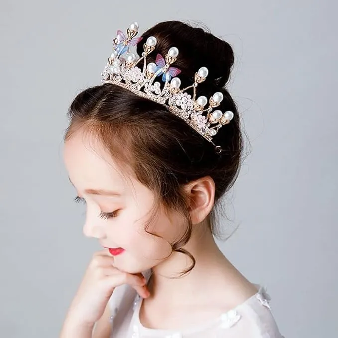 Babymoon Butterfly Alloy Crystal Girl’s Women’s Crown | Tiara Hairband Hair Accessories | Golden