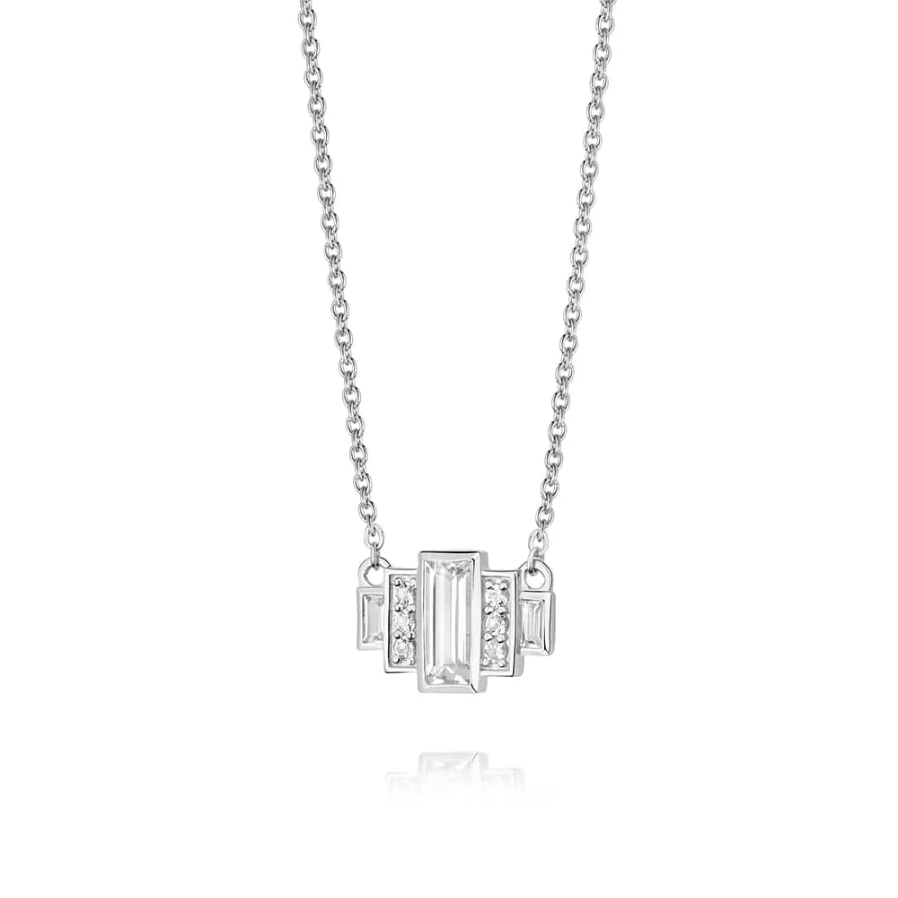 Beloved White Topaz Baguette Necklace Sterling Silver