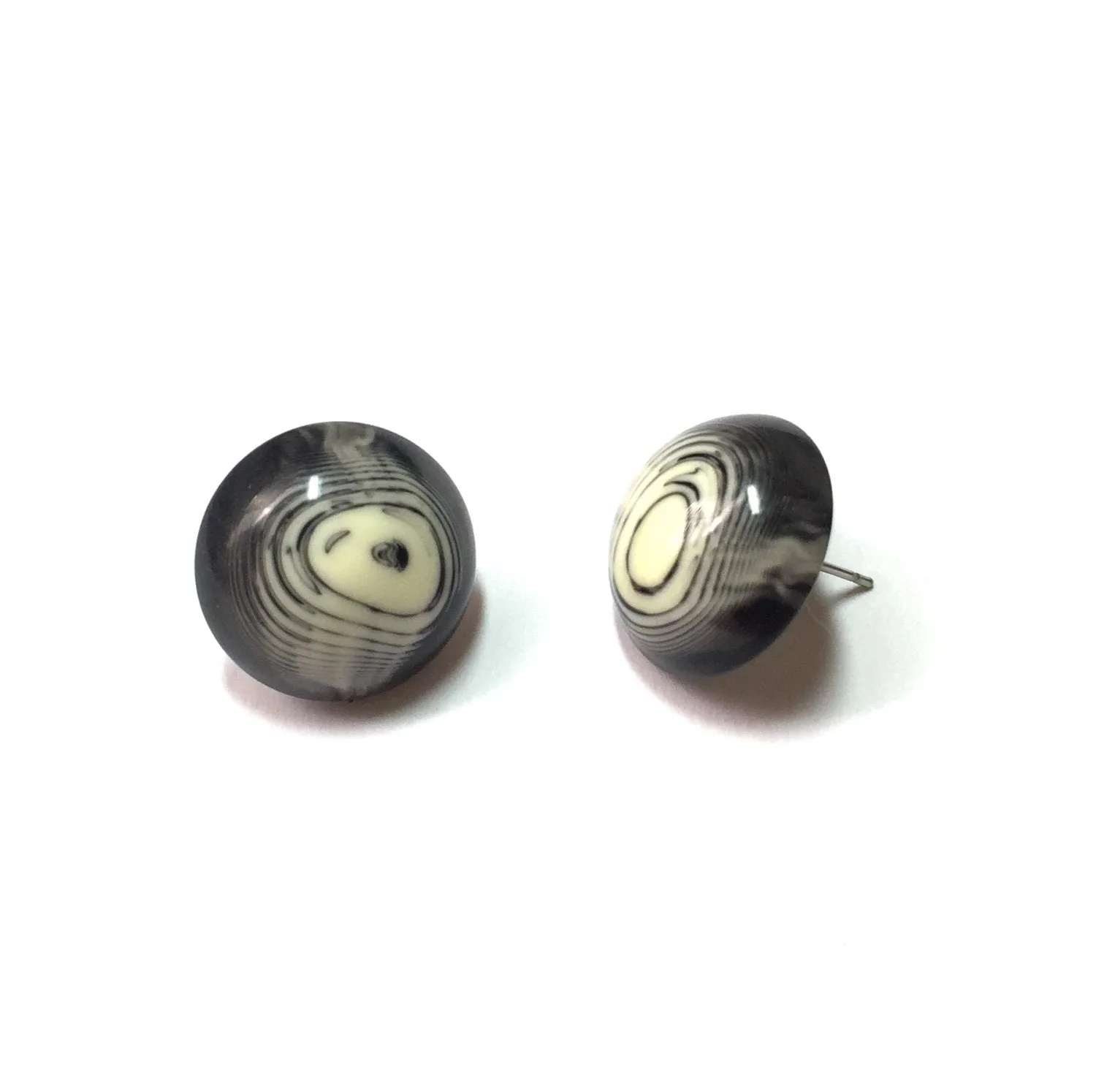 Black and Cream Agate Retro Button Stud Earrings