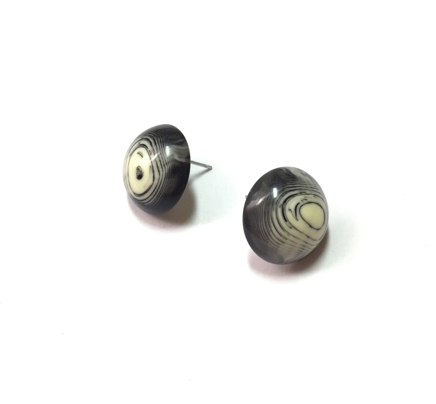 Black and Cream Agate Retro Button Stud Earrings