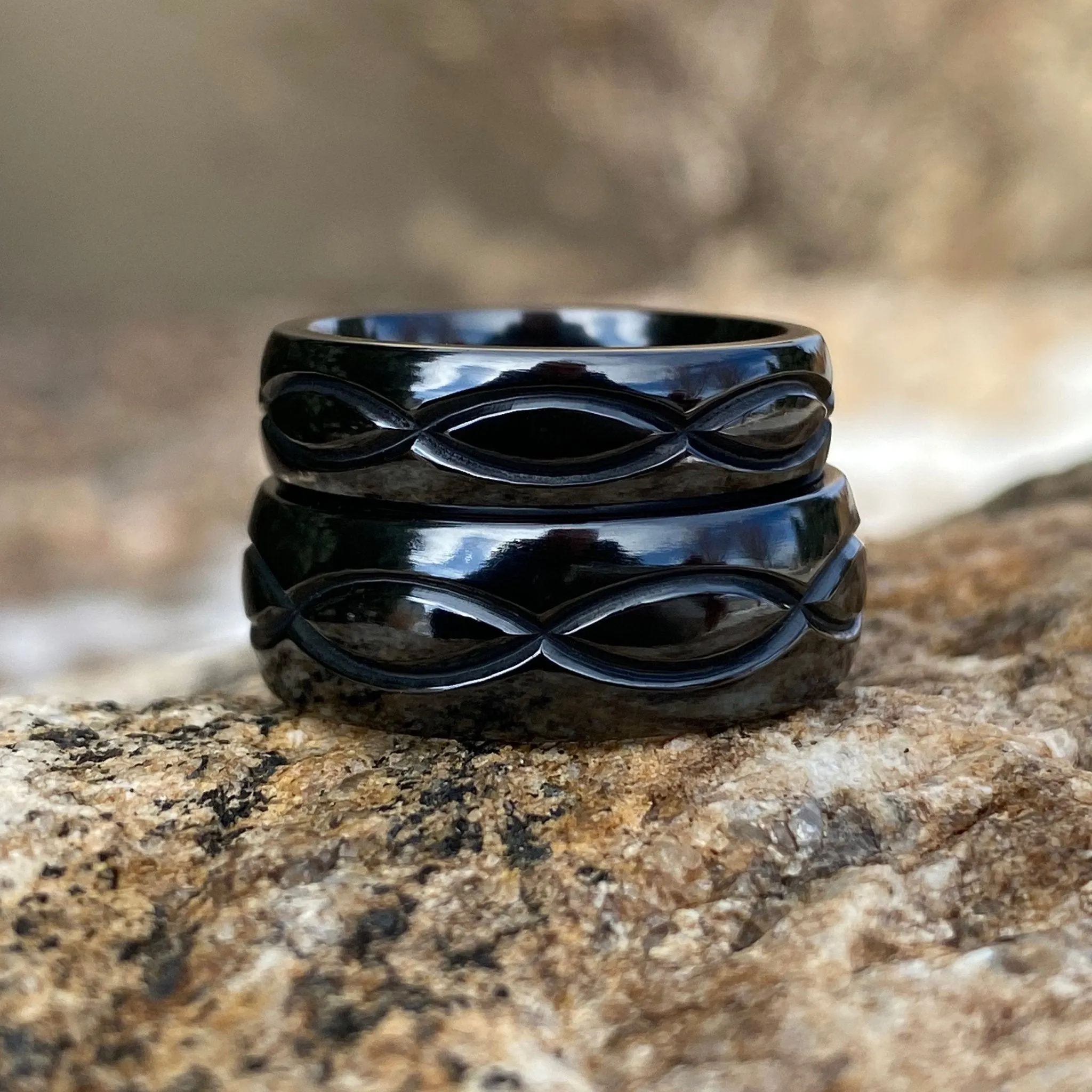 Black Titanium His and Her Infinity Set - Matching Wedding Bands