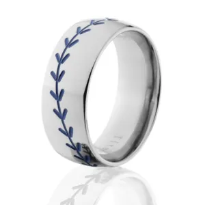 Blue Stitch Baseball Ring - Men's Wedding Band