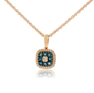 Blue Topaz & Diamond Halo Pendant w/Chain