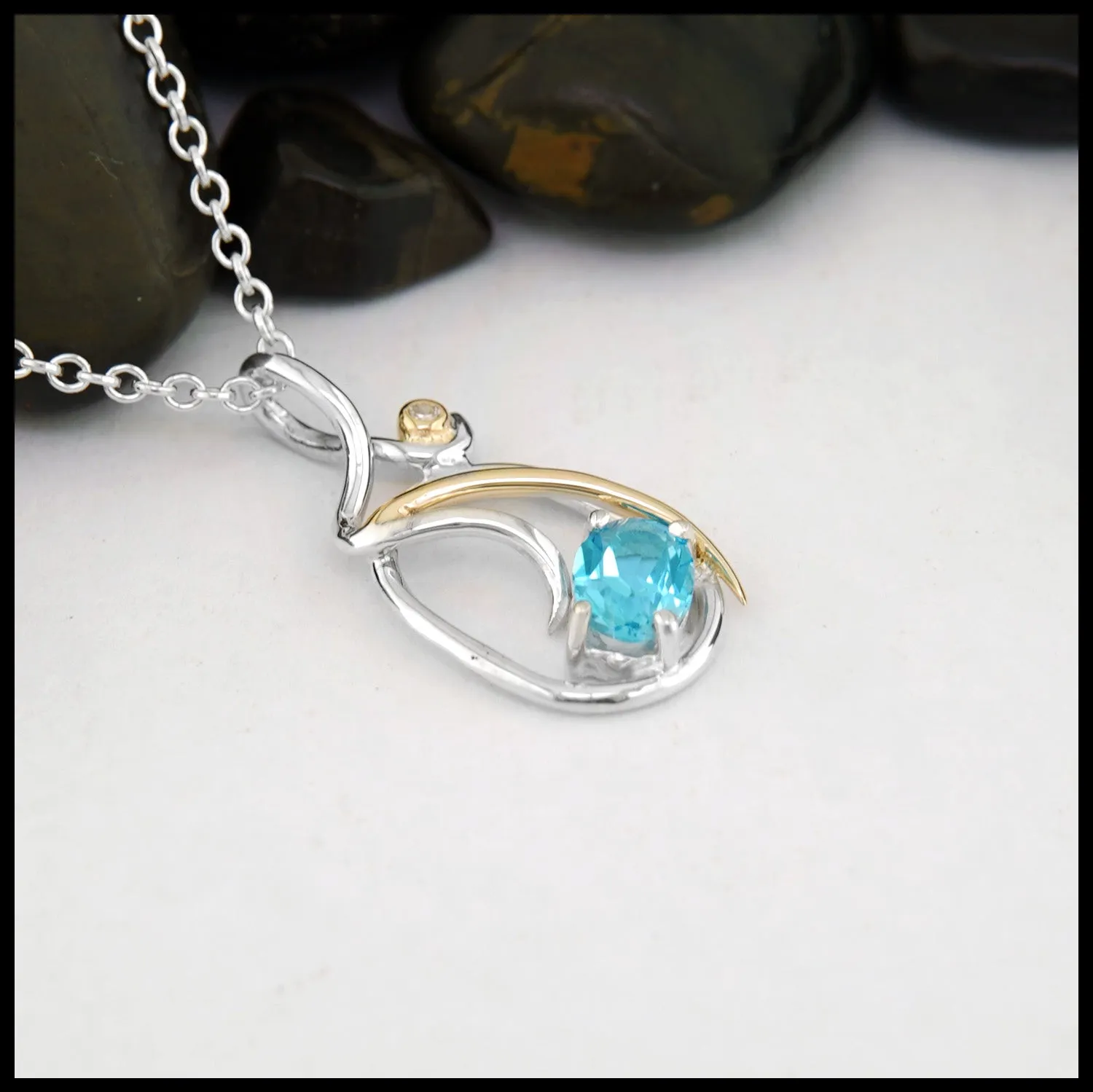 Blue Topaz and Diamond Custom Pendant