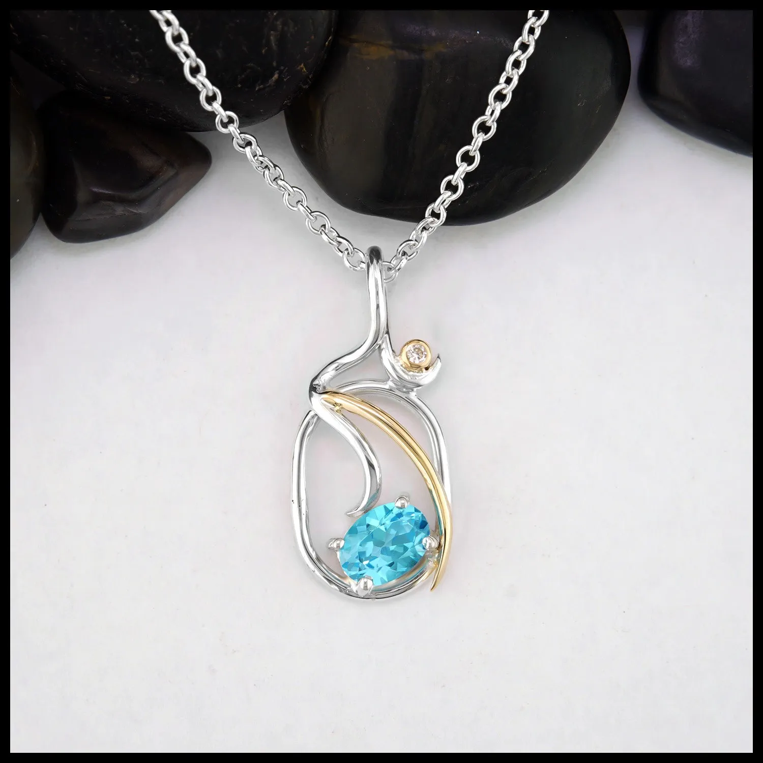 Blue Topaz and Diamond Custom Pendant