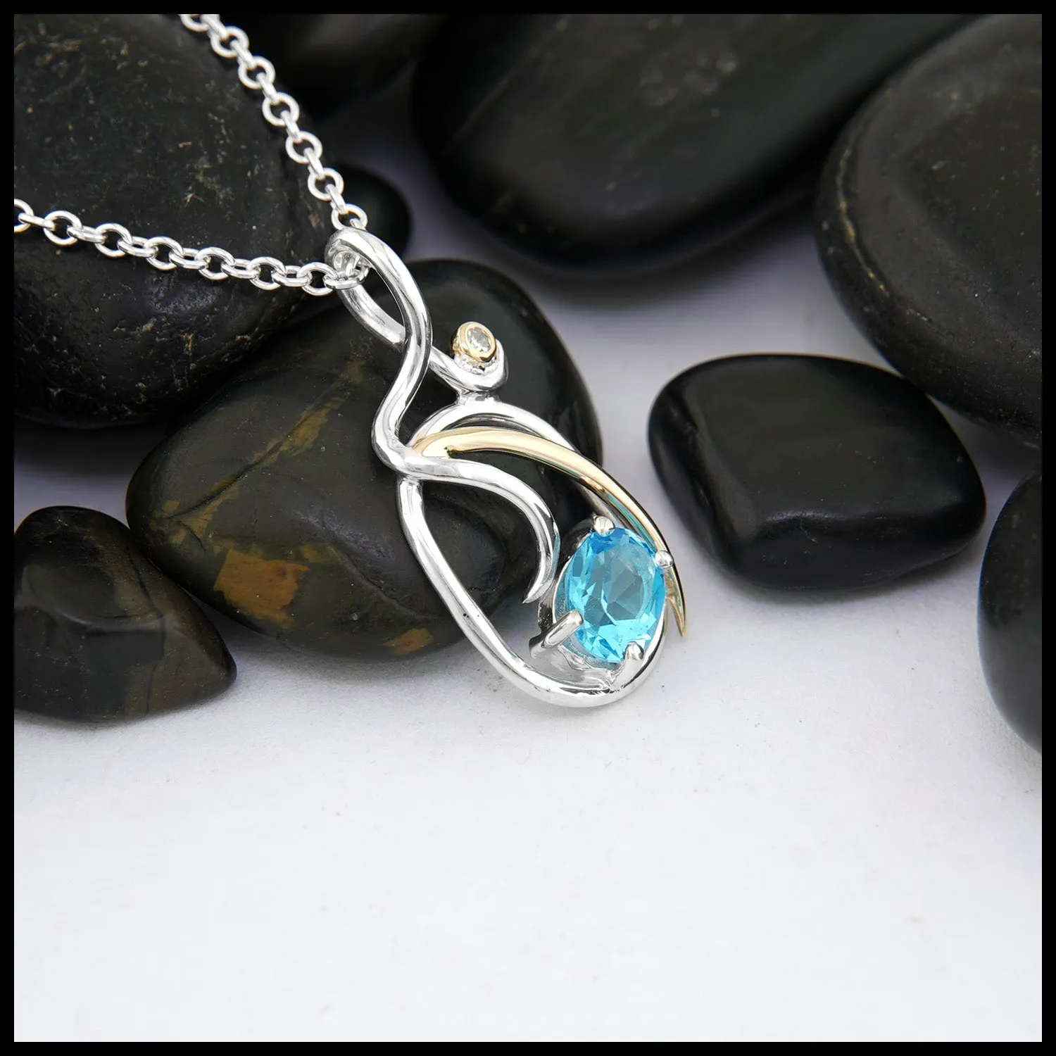 Blue Topaz and Diamond Custom Pendant