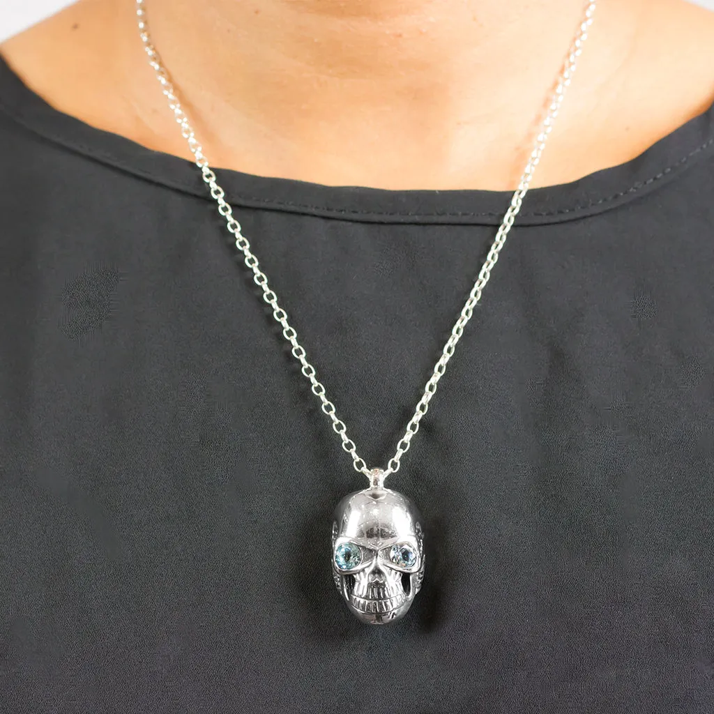 Blue Topaz Skull Necklace