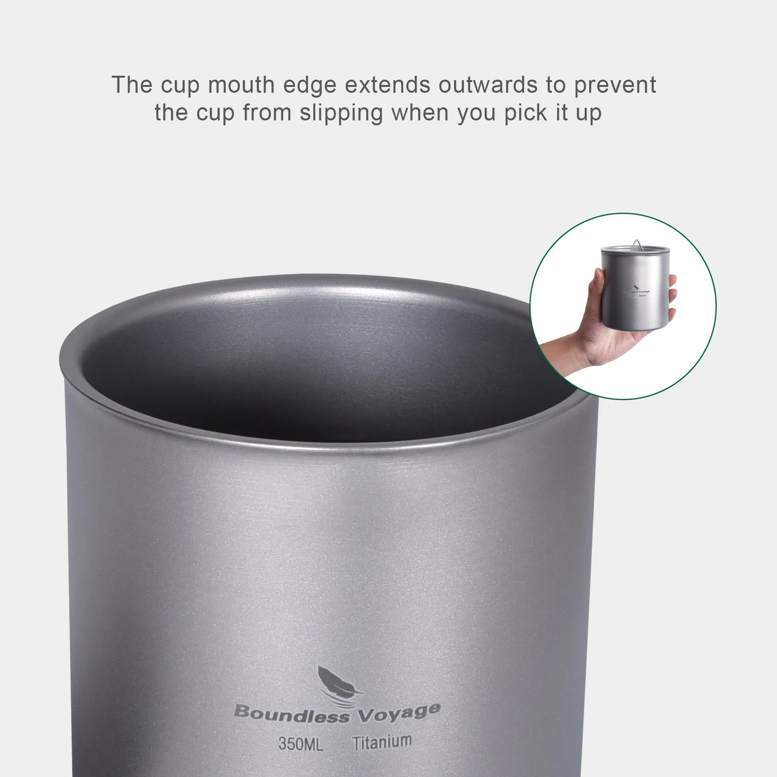 Boundless Voyage Double Walled Titanium Cup with Lid Outdoor Indoor Anti-scalding Mug Tableware 350ml