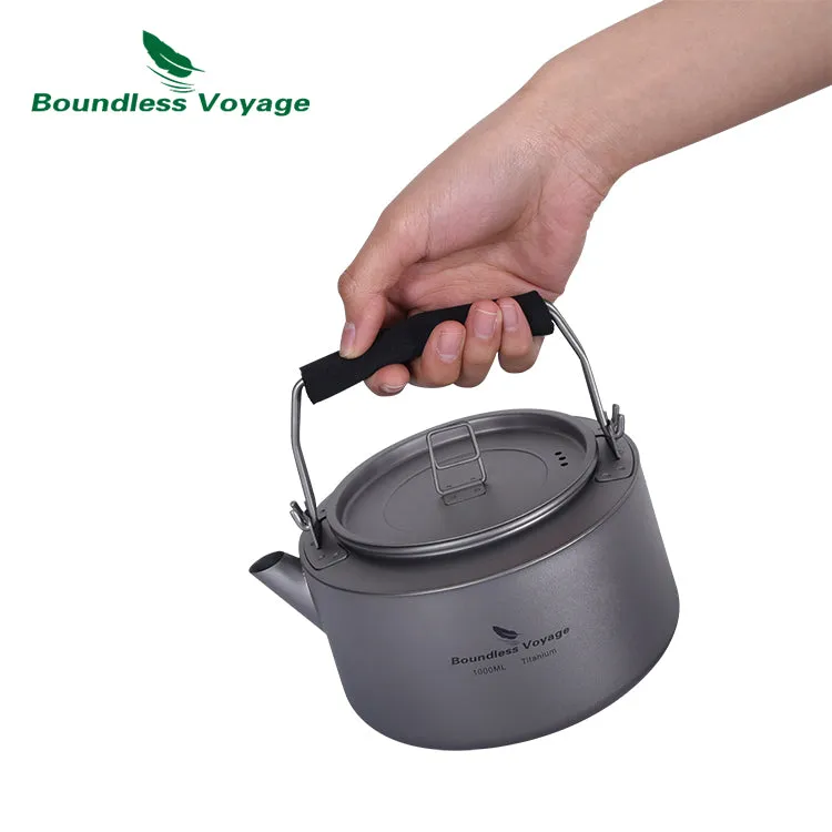 Boundless Voyage Outdoor Camping Titanium 1L Kettle with Folding Handle Filter Ultralight Big Capacity Pot