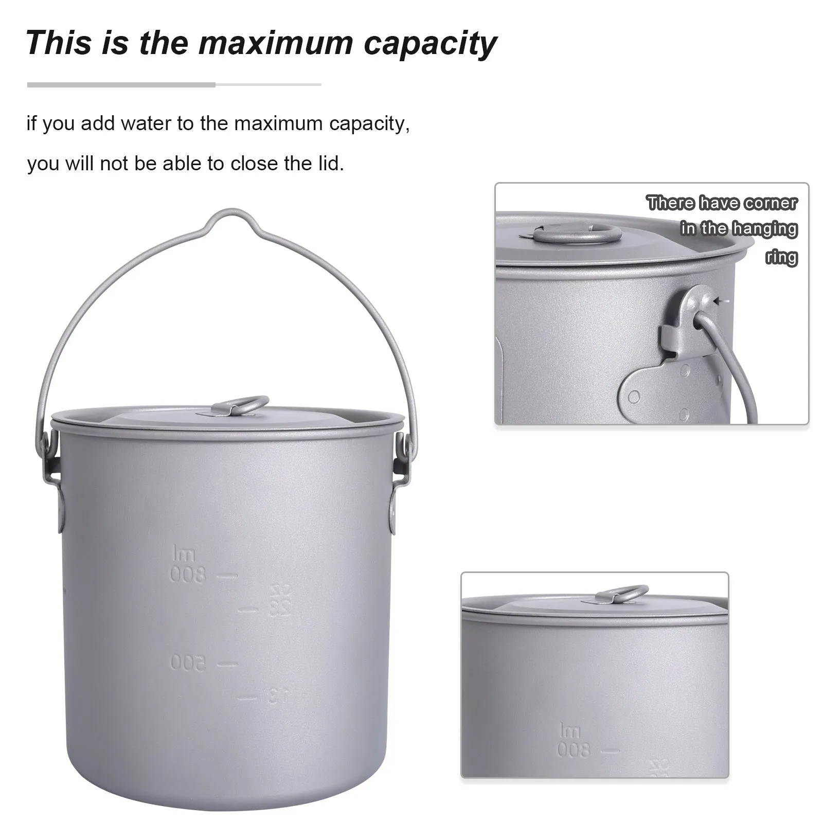 Boundless Voyage Outdoor Titanium Camping Pot with Lid Foldable Handle Outdoor Hiking Ultralight Portable Water Cup 1250ml