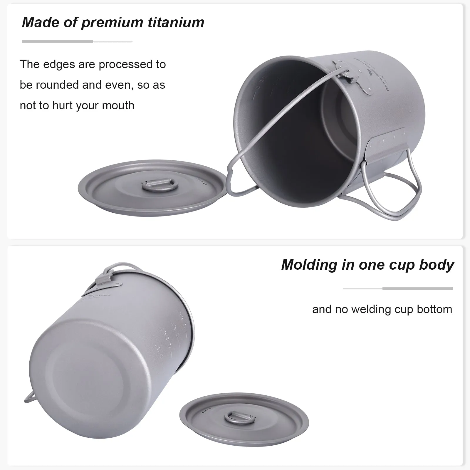 Boundless Voyage Outdoor Titanium Hanging Cup 750ml hanging ring lid Camping Pot with Lid Foldable Handle Outdoor Hiking Ultralight Portable Water Cup