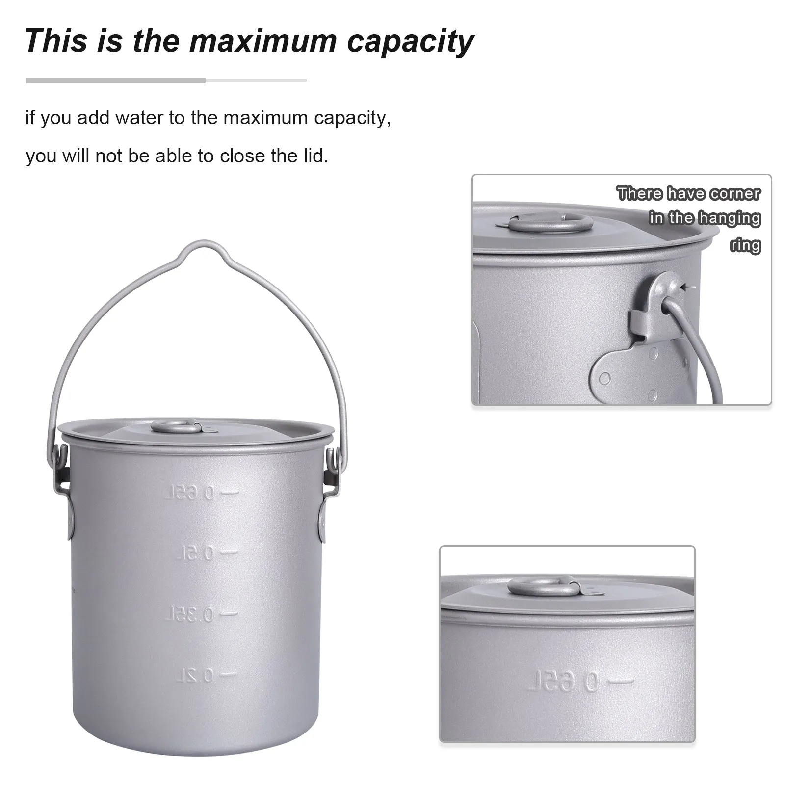 Boundless Voyage Outdoor Titanium Hanging Cup 750ml hanging ring lid Camping Pot with Lid Foldable Handle Outdoor Hiking Ultralight Portable Water Cup