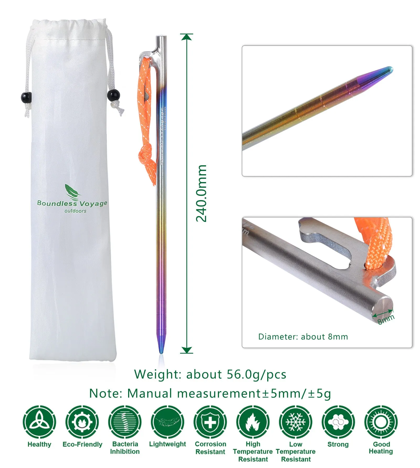 Boundless Voyage Titanium alloy Colorful Tent Stake for Outdoor Camping Strong Tent Pegs Lightweight 24CM