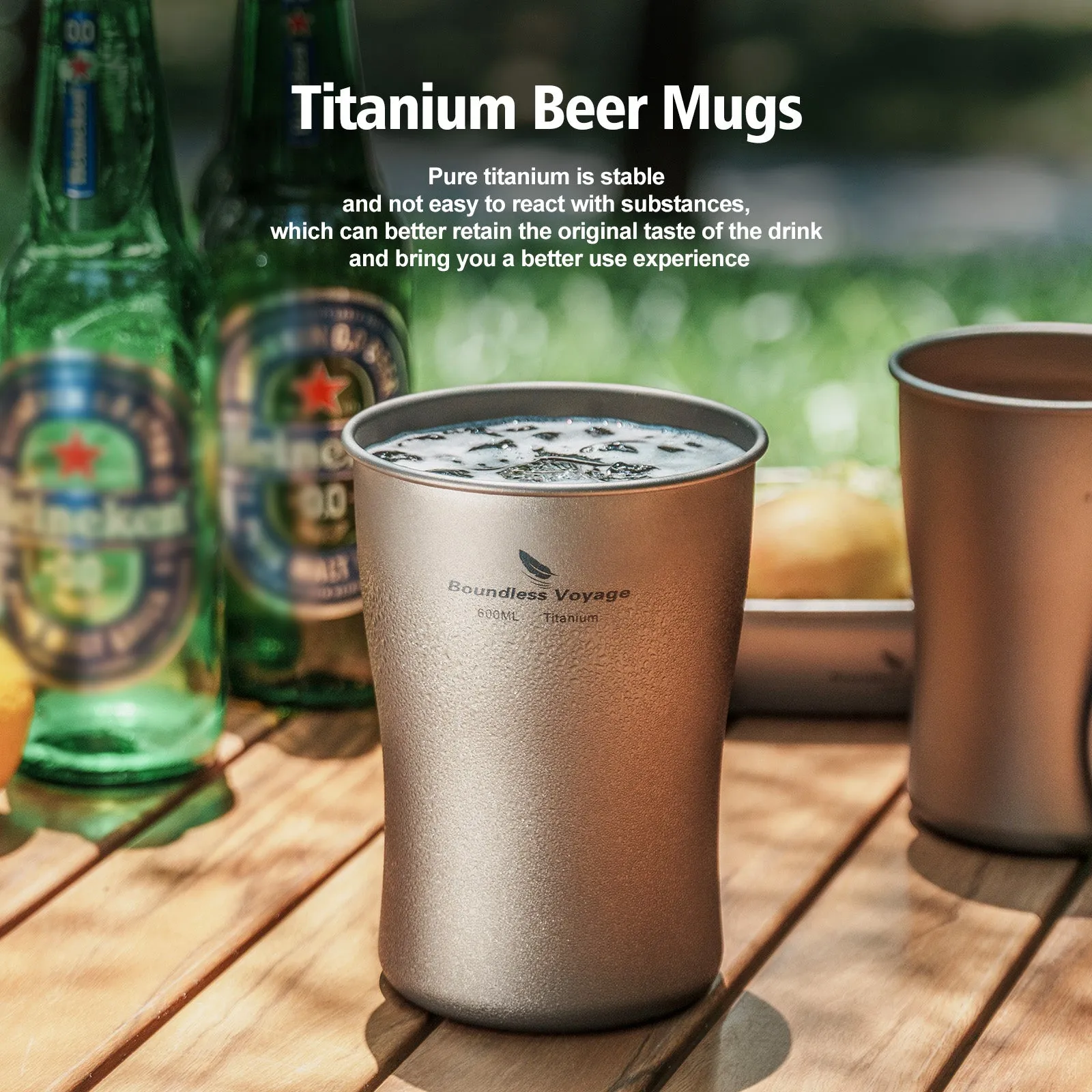 Boundless Voyage Titanium Beer Mugs Ultralight Coffee Tea Juicy Cups for Outdoor Camping Picnic 380ml