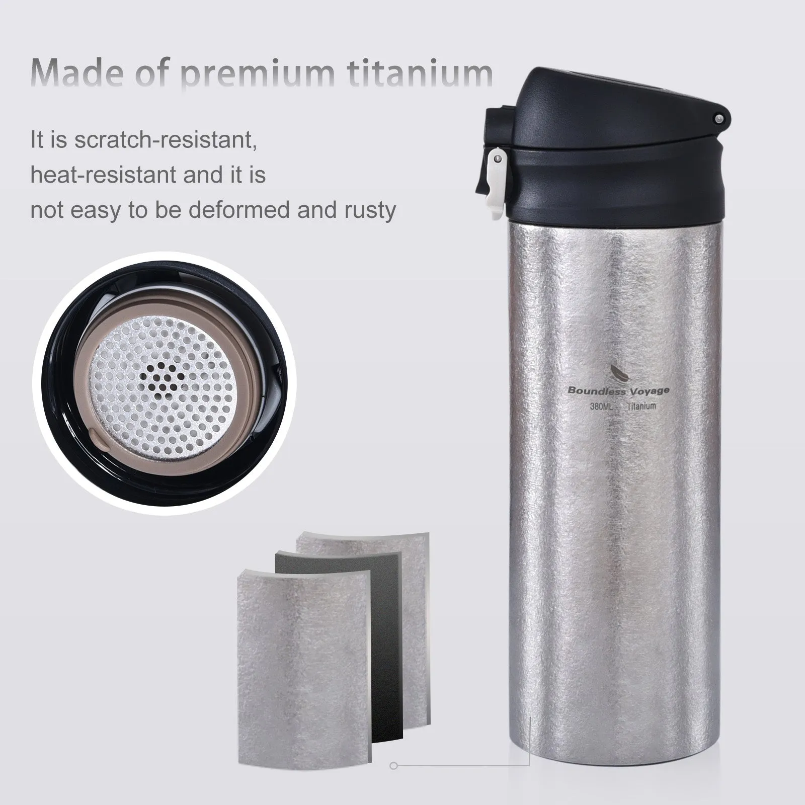 Boundless Voyage Titanium Double-walled Vacuum Thermos Men Women Children Health Titanium Coffee Tea Water Bottle