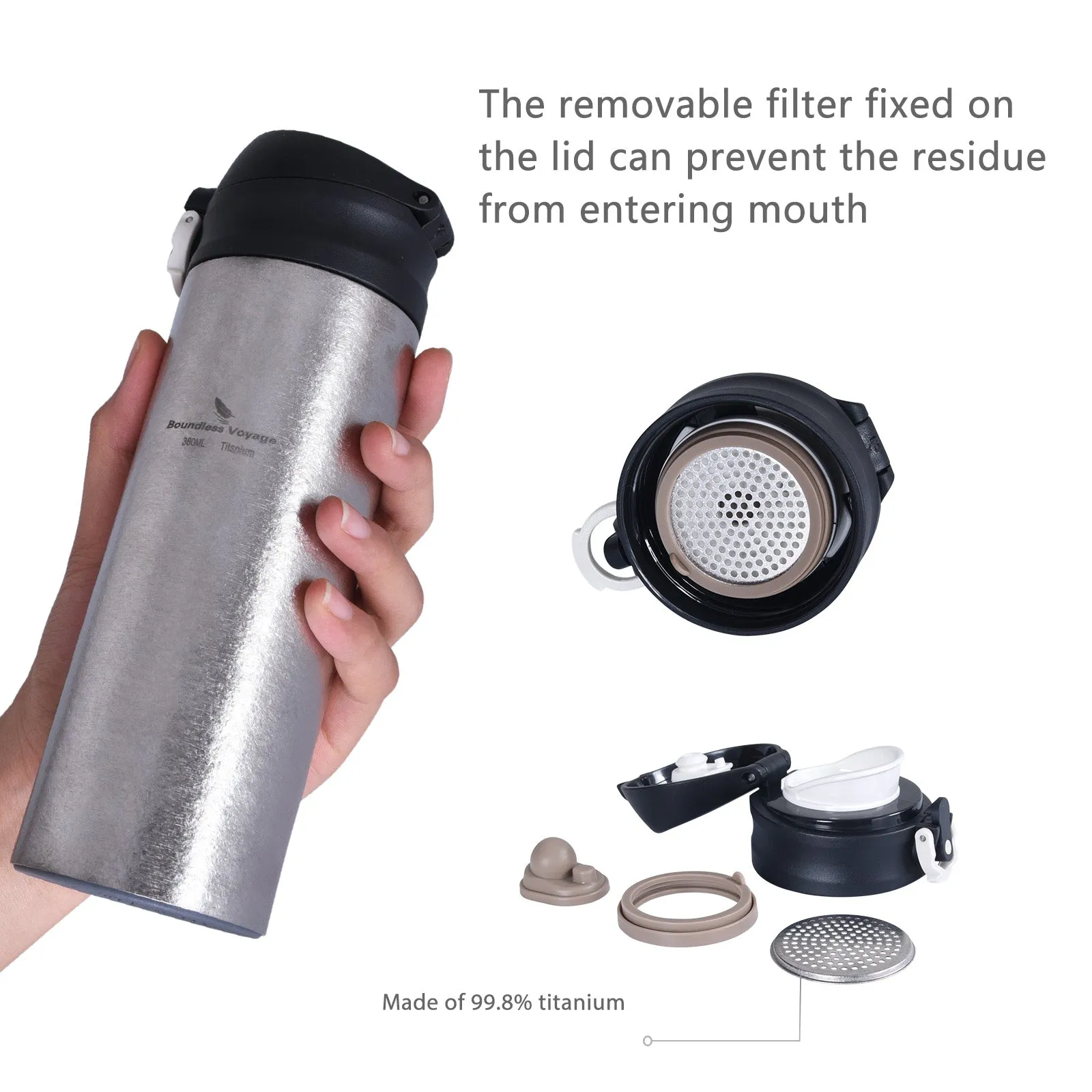 Boundless Voyage Titanium Double-walled Vacuum Thermos Men Women Children Health Titanium Coffee Tea Water Bottle