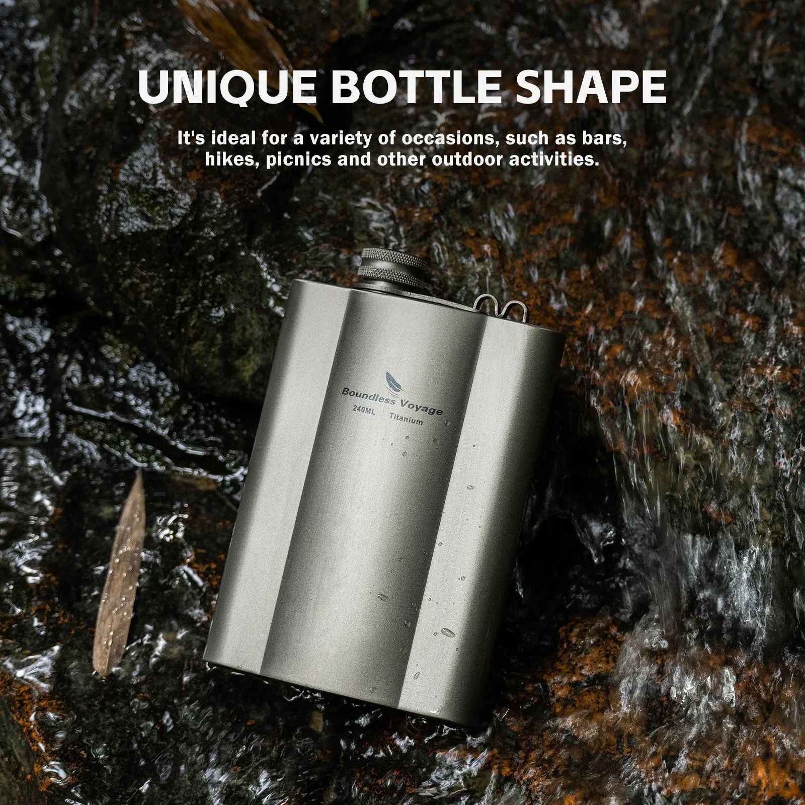 Boundless Voyage Titanium Flask 240ml funnel Rust-Free Ultralight Small Liquor Flask Bottle for Whiskey Vodka Wine Outdoor Portable Travel Outdoor