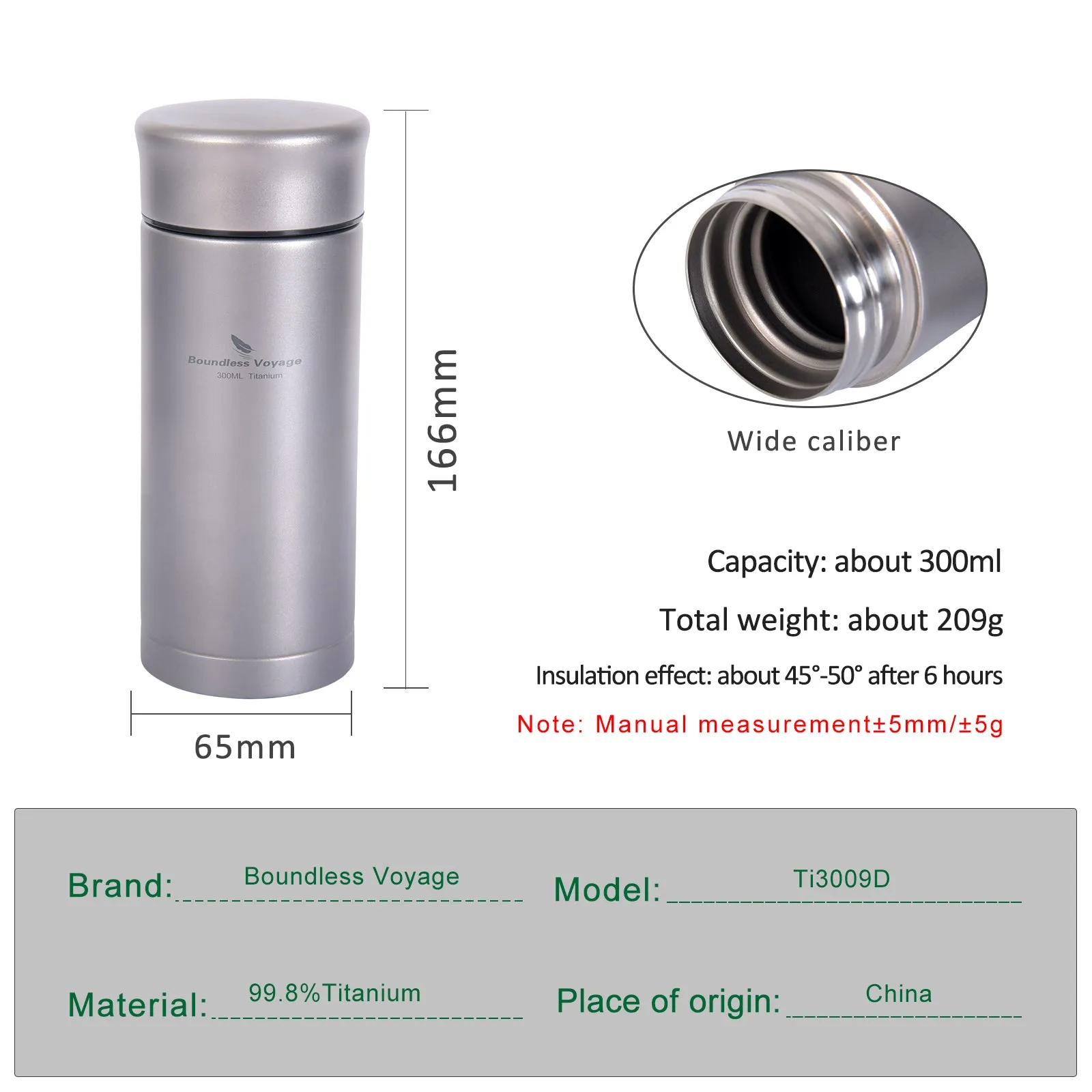 Boundless Voyage Titanium Vacuum with Filter Double Layer Lightweight Portable Tea Coffee Wine Whisky for Hiking Camping Picnic Gift