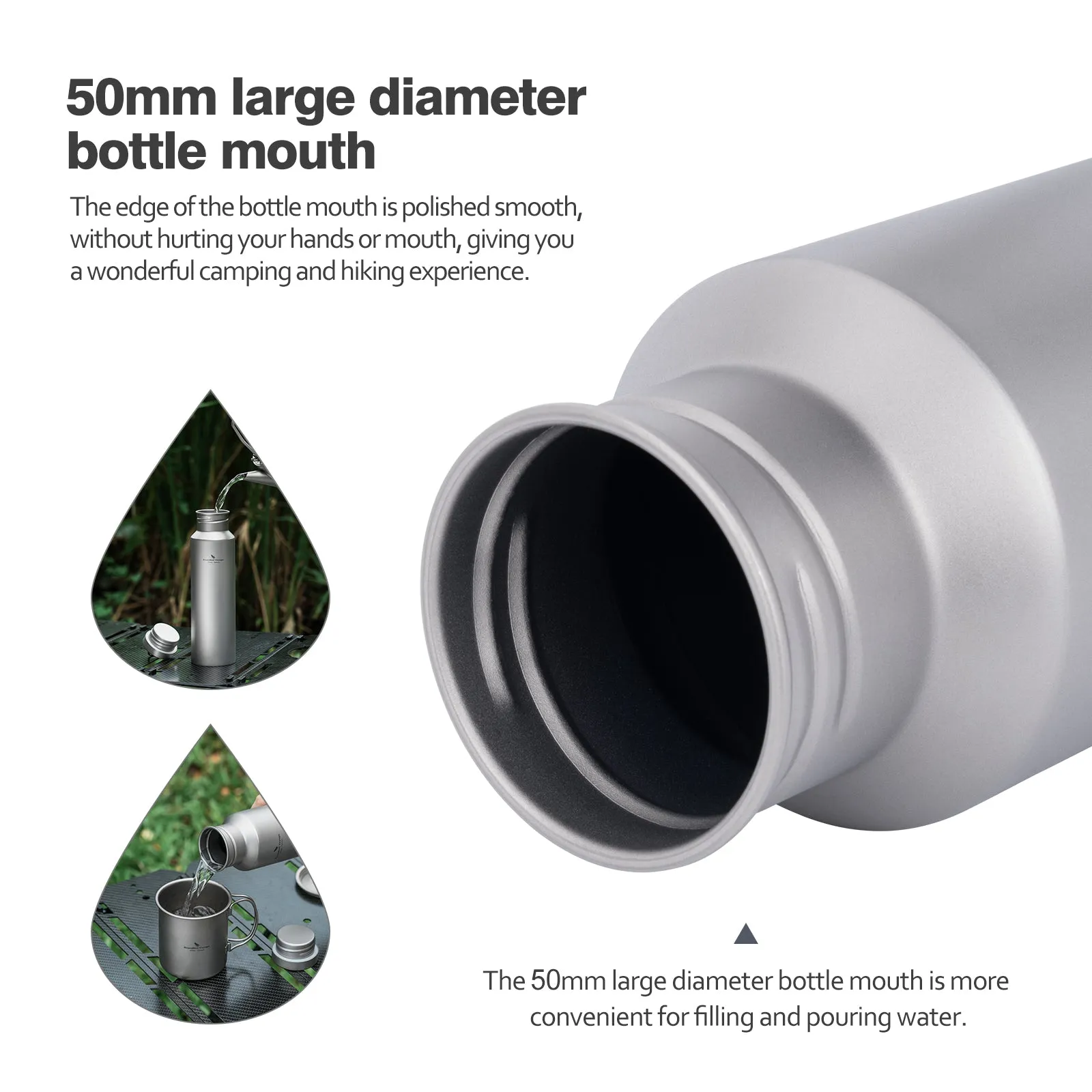 Boundless Voyage Titanium Water Bottle with Lid Wide Mouth Leak-Proof Reusable Sport Drinking Bottle for Camping  Picnic Tea Coffee