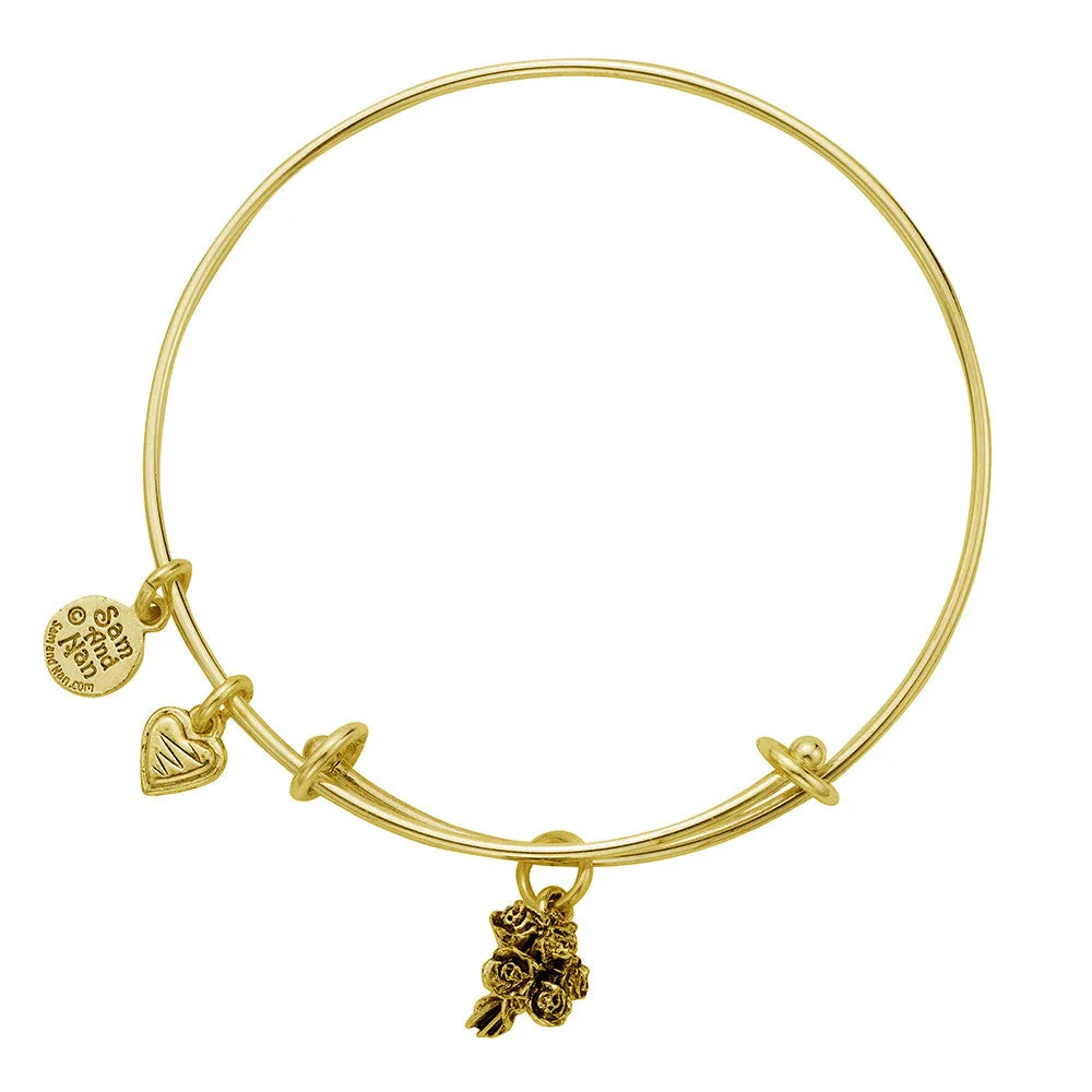 Bouquet Heart Charm Bangle Bracelet