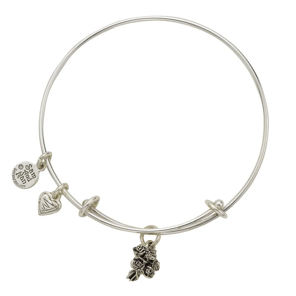 Bouquet Heart Charm Bangle Bracelet