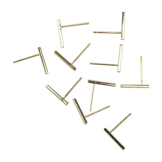 Brass Earring Stud Finding - Rectangle - 18k Gold Plated - Pkg/10