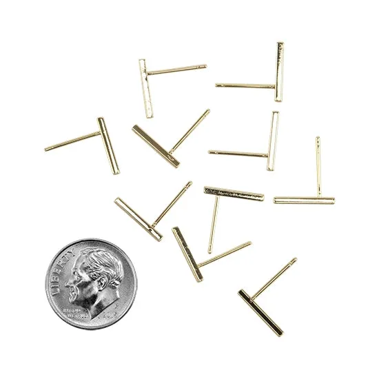 Brass Earring Stud Finding - Rectangle - 18k Gold Plated - Pkg/10