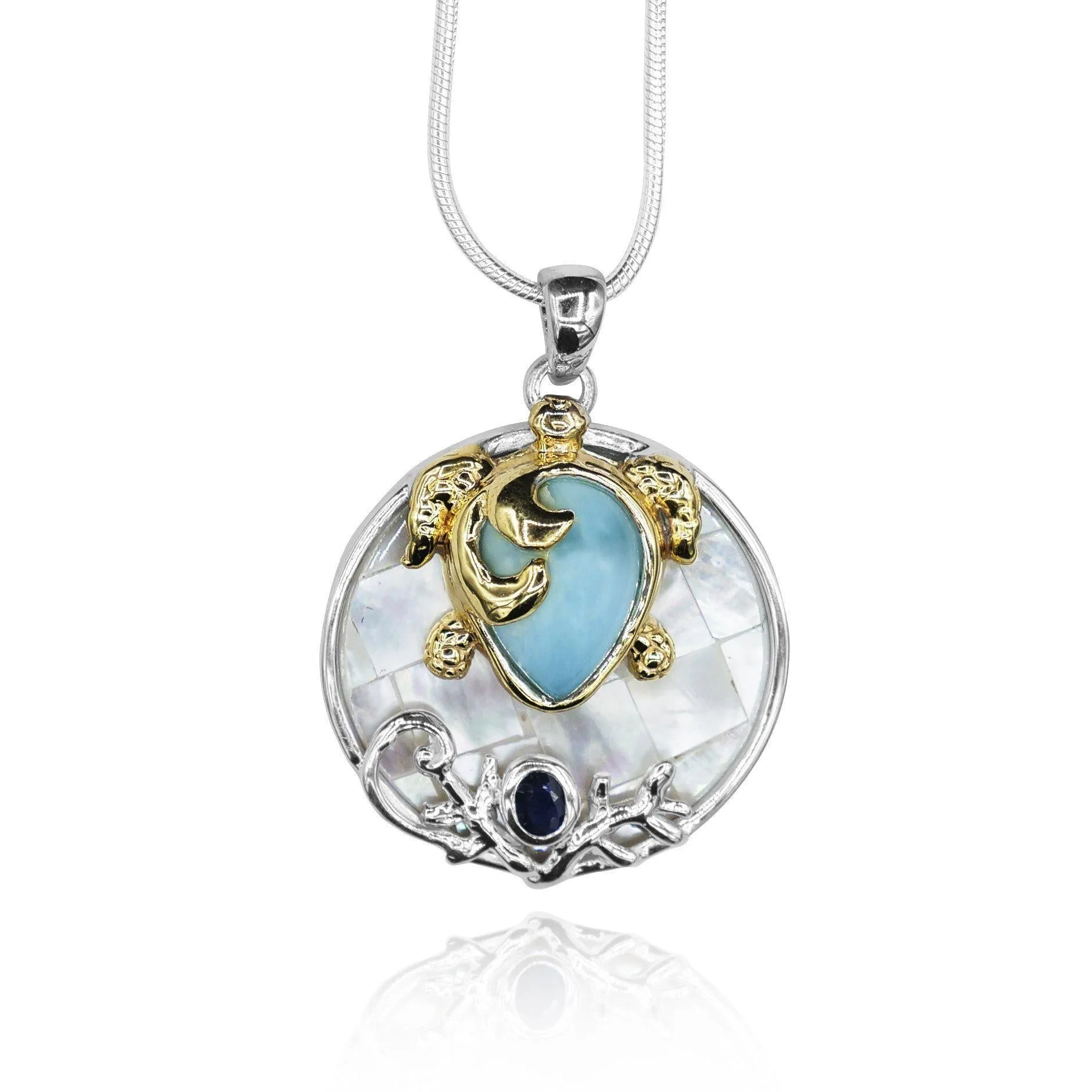 Caribbean Larimar Sea Turtle Necklace - Miami