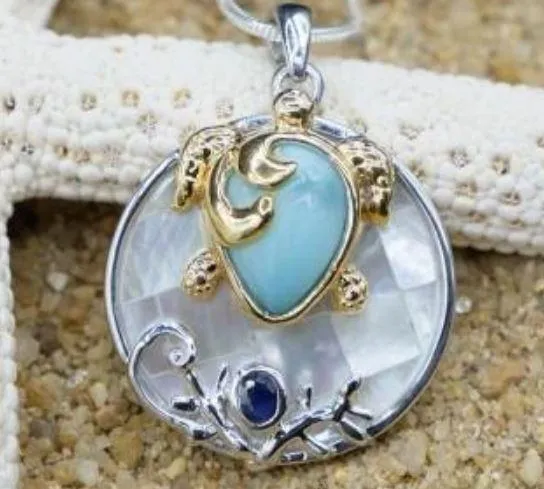 Caribbean Larimar Sea Turtle Necklace - Miami